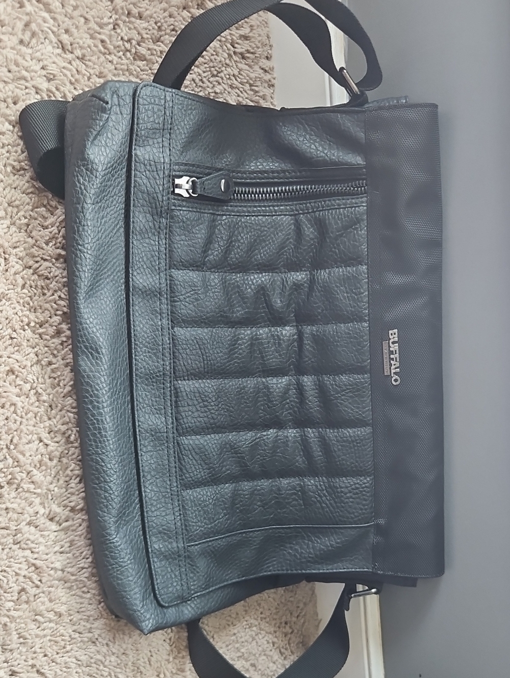 Buffalo David Bitton Black Quilted Faux-Leather Messenger Bag
